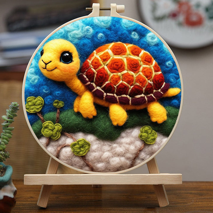 Cute Turtle Floating in Ocean Wool Needle Felting Painting Kit