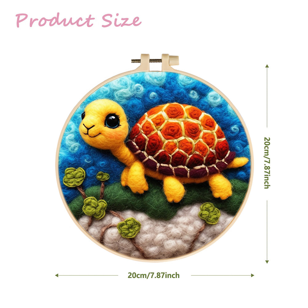 Cute Turtle Floating in Ocean Wool Needle Felting Painting Kit