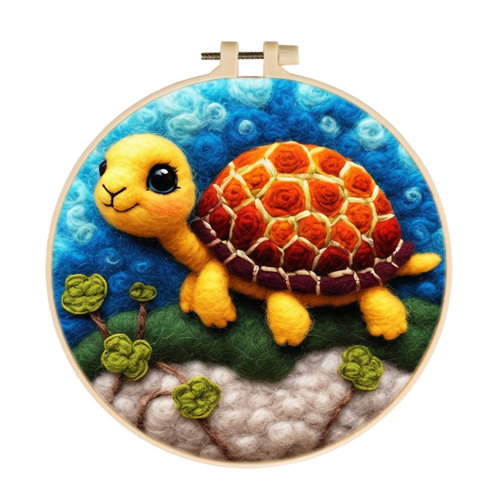 Cute Turtle Floating in Ocean Wool Needle Felting Painting Kit