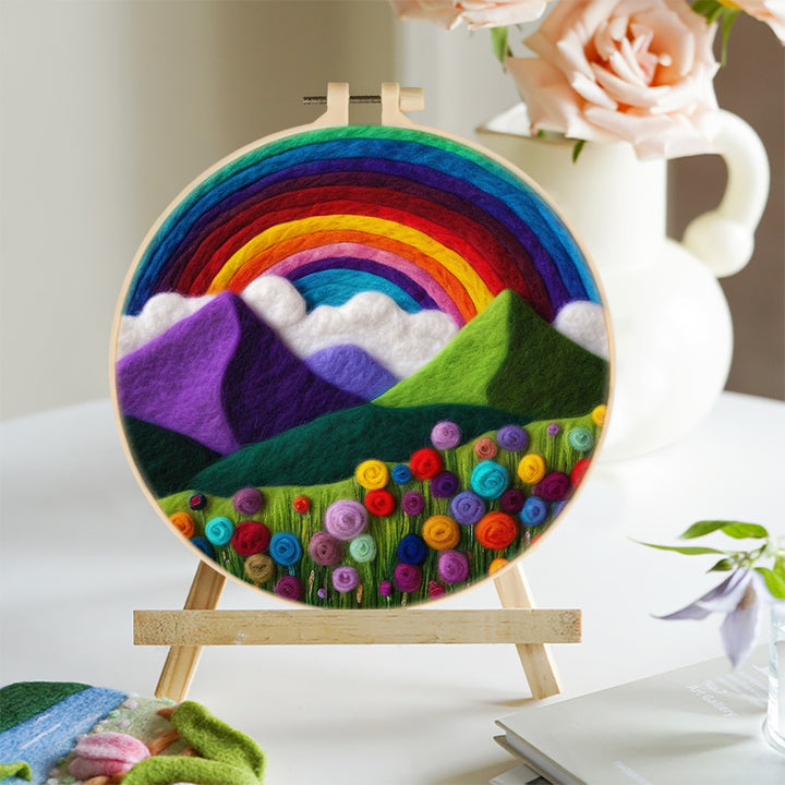 Bright Rainbow above Blooming Hills Wool Needle Felting Painting Kit