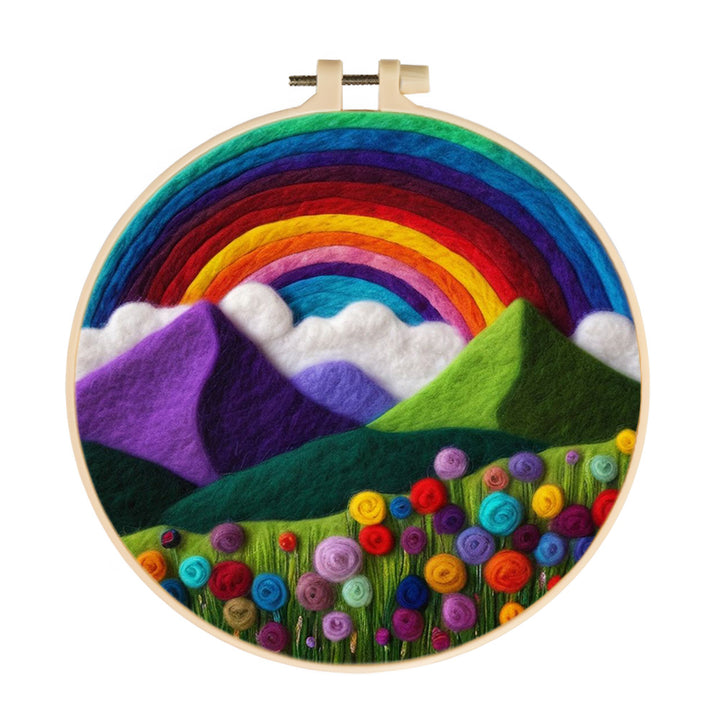 Bright Rainbow above Blooming Hills Wool Needle Felting Painting Kit