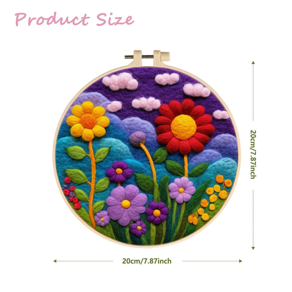 Colorful Flowers under Dreamy Purple Sky Wool Needle Felting Painting Kit