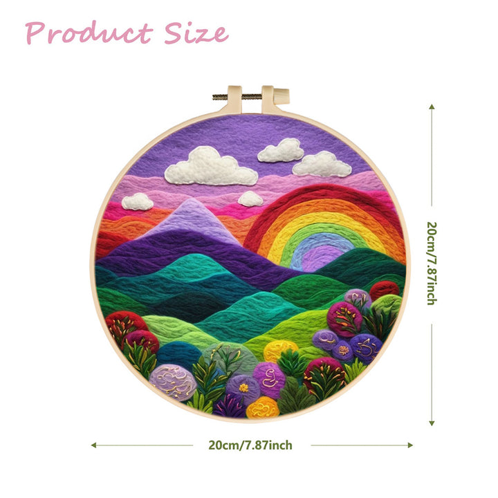 Hills and Blooming Flowers under a Rainbow Wool Needle Felting Painting Kit