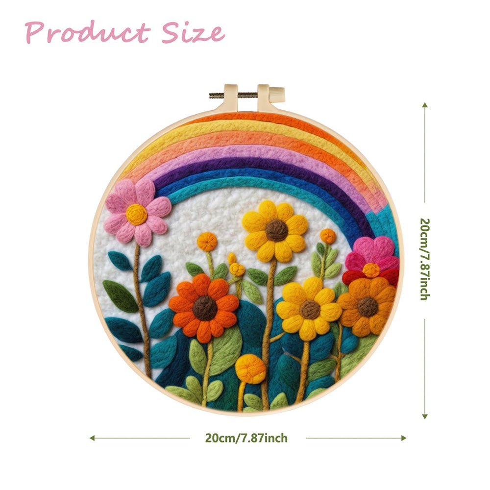 Colorful Flowers beneath a Gentle Rainbow Wool Needle Felting Painting Kit