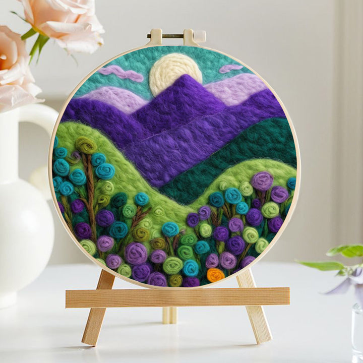 Moonrise over Rolling Purple Hills Wool Needle Felting Painting Kit