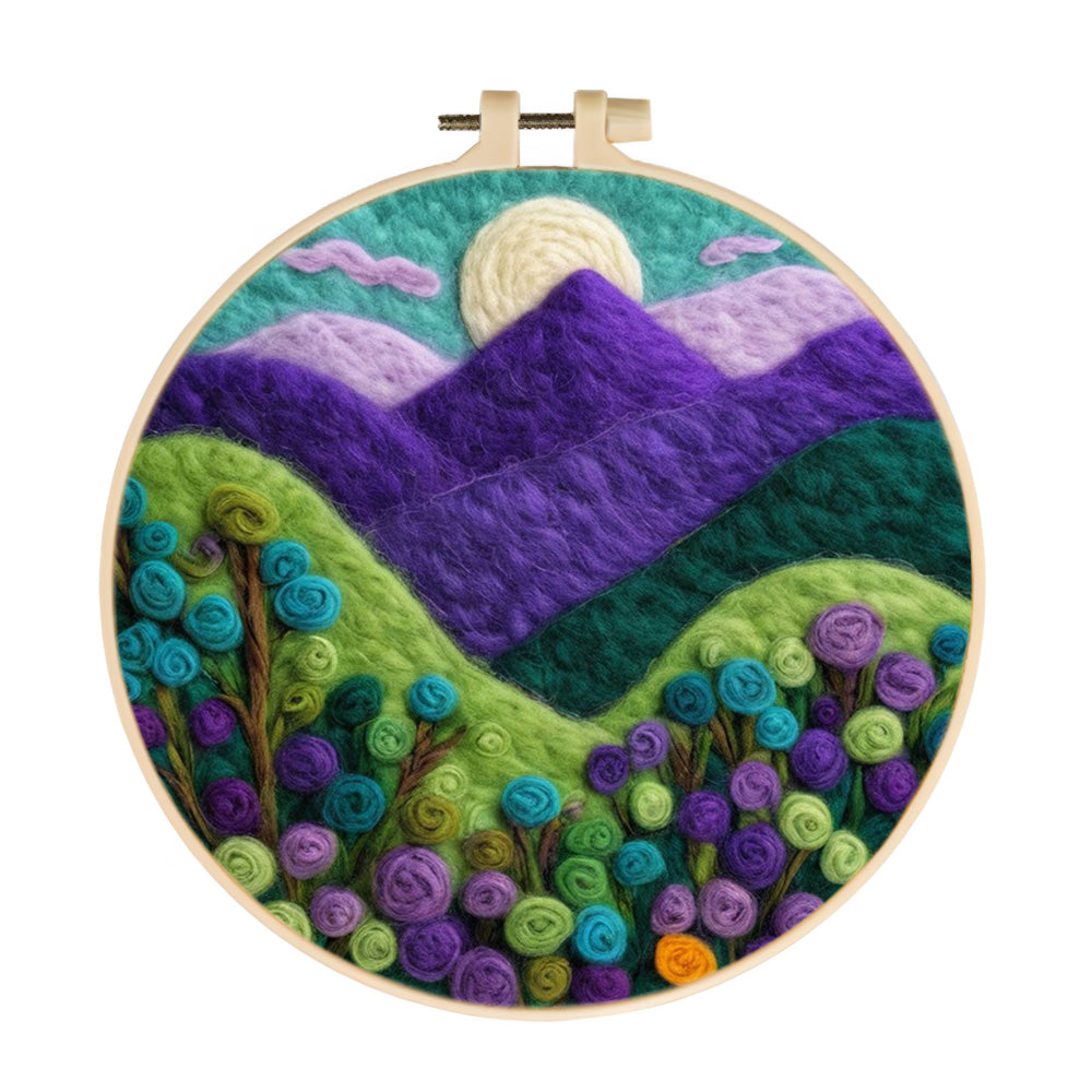 Moonrise over Rolling Purple Hills Wool Needle Felting Painting Kit