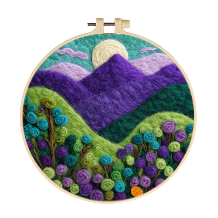 Moonrise over Rolling Purple Hills Wool Needle Felting Painting Kit