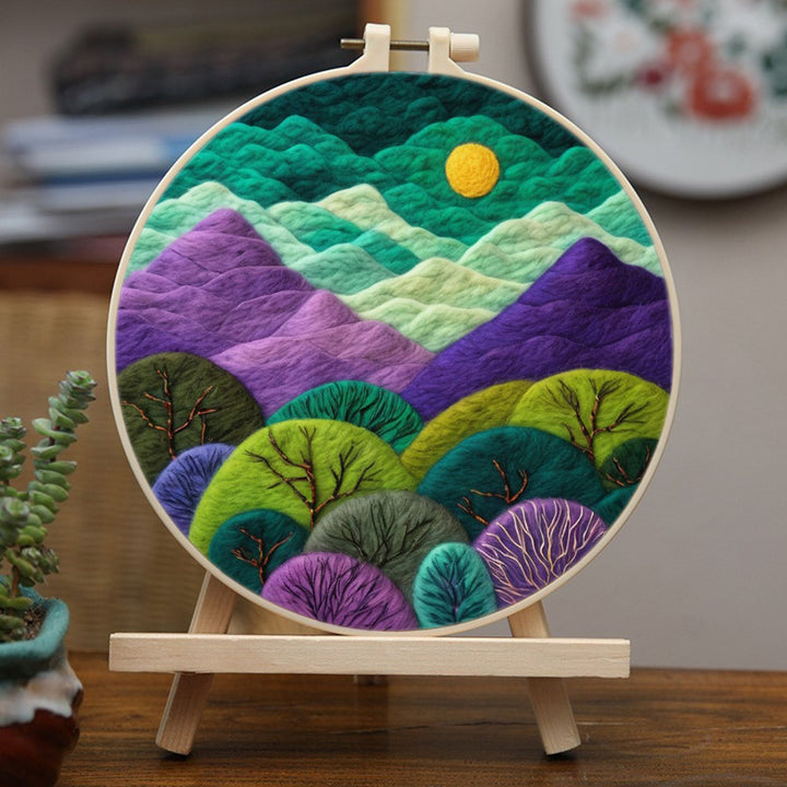 Golden Sun over Layered Hills Wool Needle Felting Painting Kit