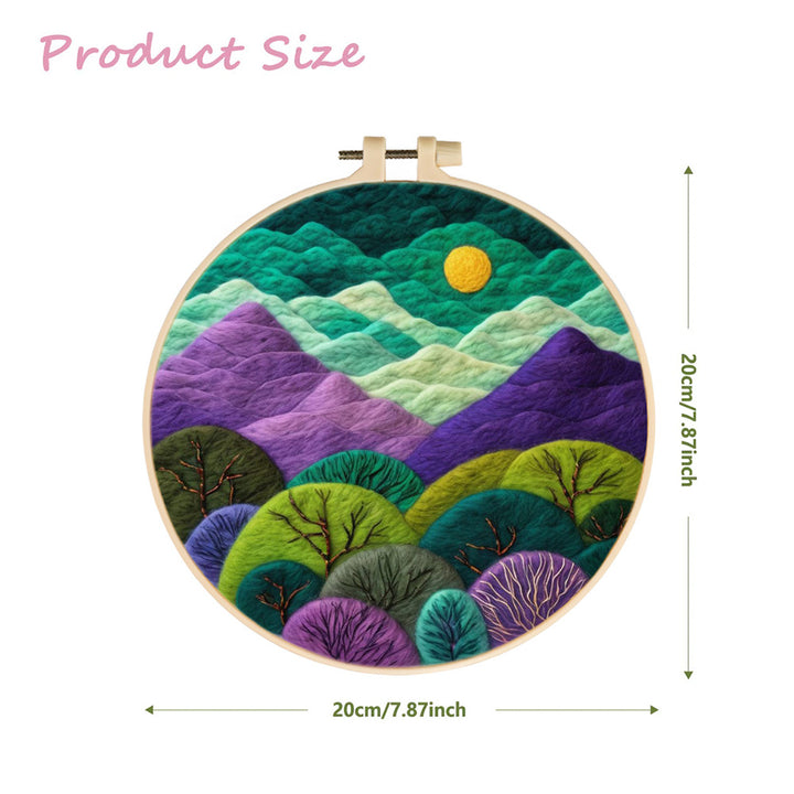 Golden Sun over Layered Hills Wool Needle Felting Painting Kit