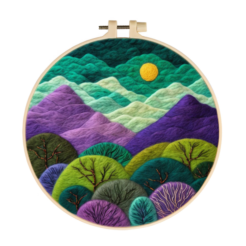Golden Sun over Layered Hills Wool Needle Felting Painting Kit