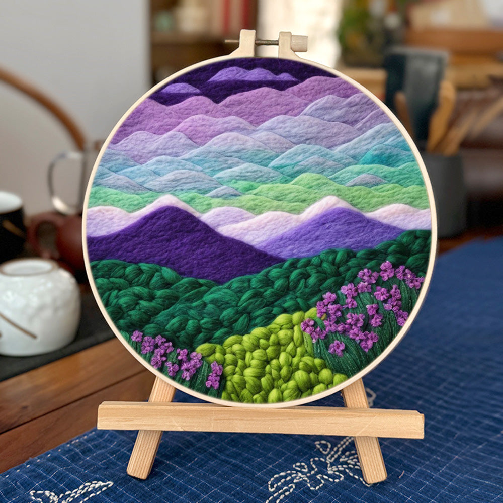 Layered Mountains in Soft Violet Cloud Wool Needle Felting Painting Kit