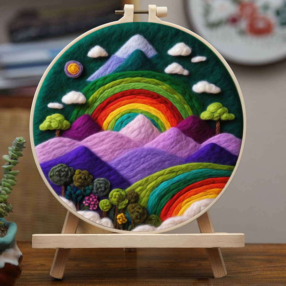 Rainbow Over Majestic Mountains Wool Needle Felting Painting Kit