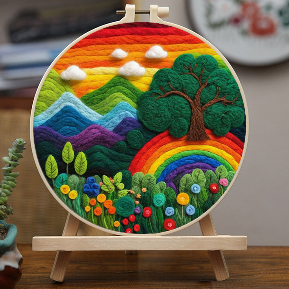 Vibrant Landscape with a Rainbow and Forest Wool Needle Felting Painting Kit