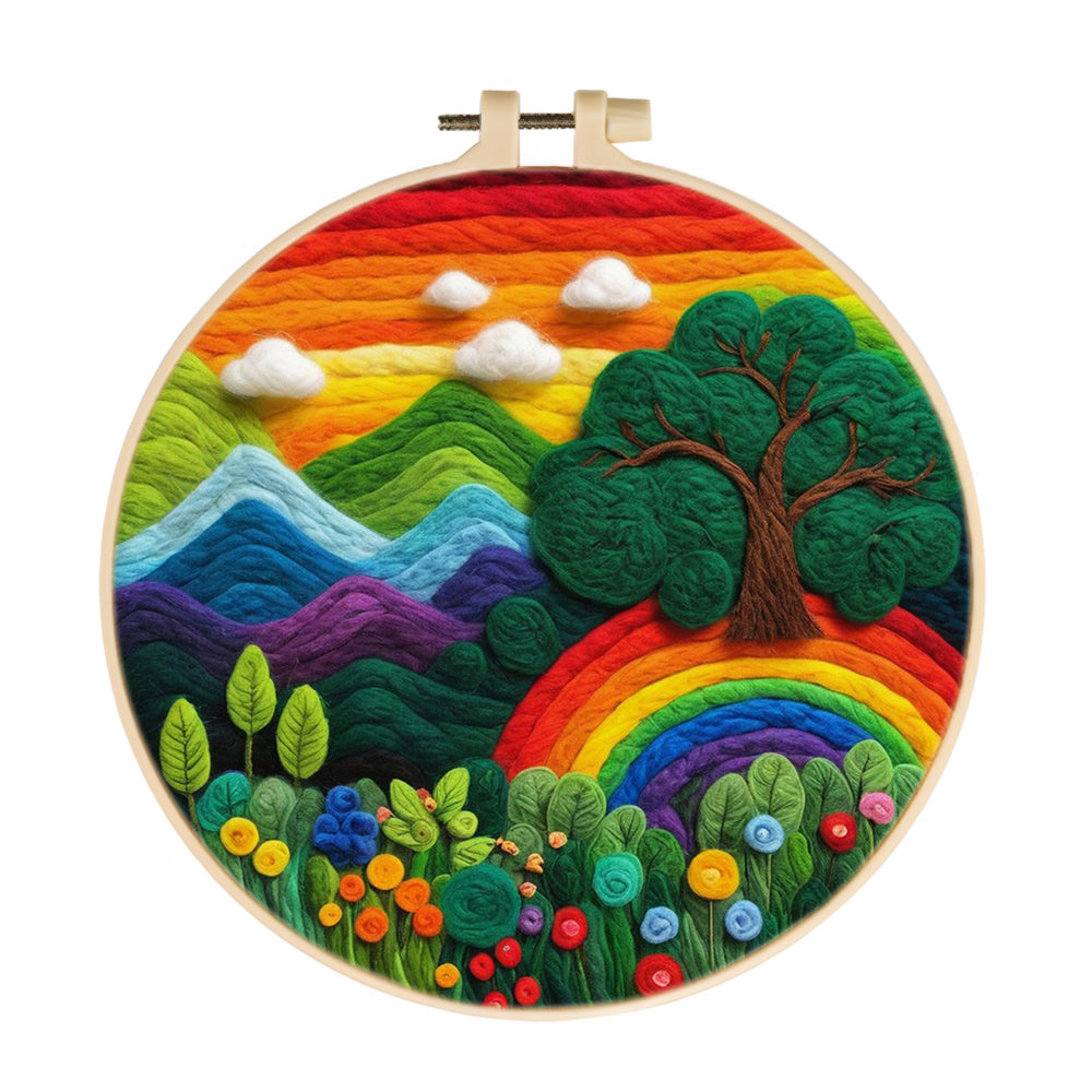 Vibrant Landscape with a Rainbow and Forest Wool Needle Felting Painting Kit