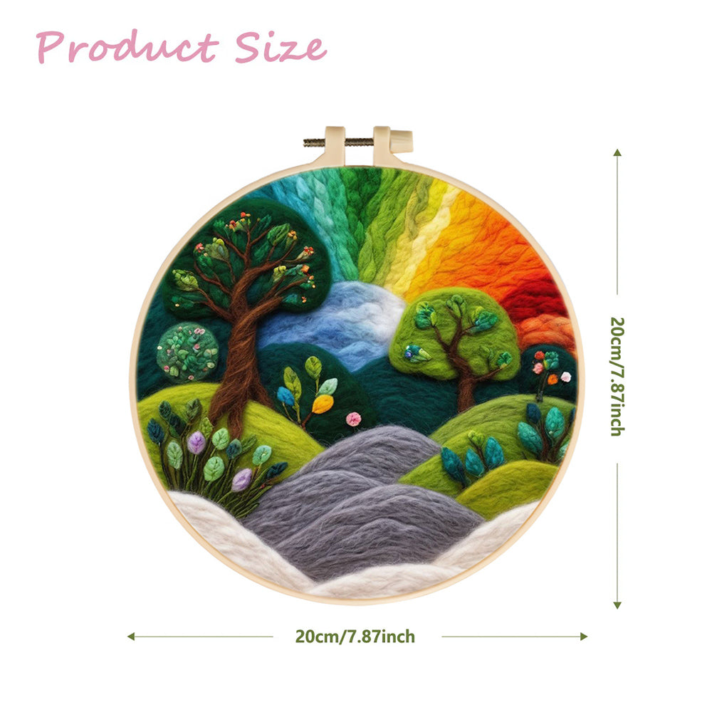 Rainbow Over Rolling Hills and Trees Wool Needle Felting Painting Kit