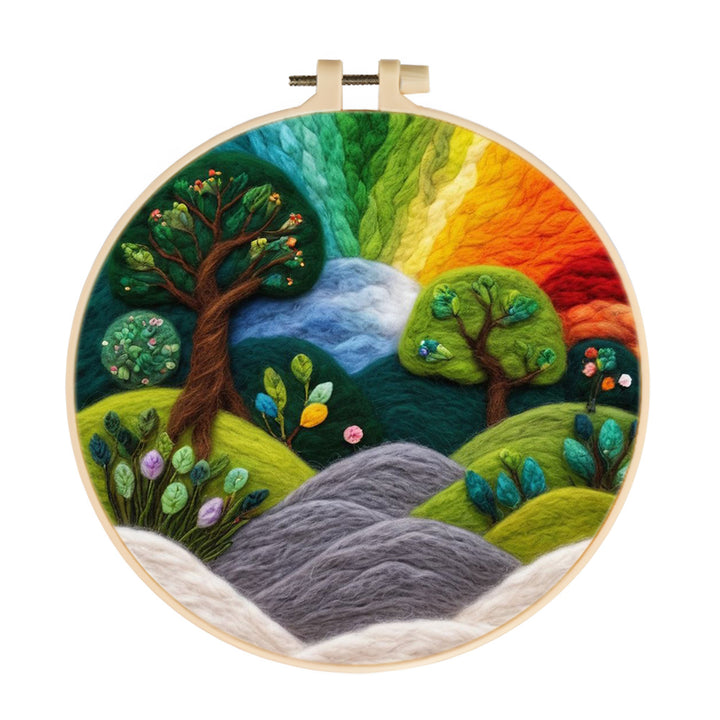 Rainbow Over Rolling Hills and Trees Wool Needle Felting Painting Kit