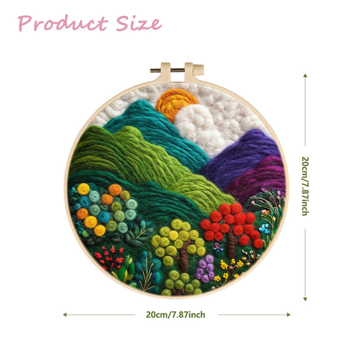 Mountain View with Vibrant Flowers and Sky Wool Needle Felting Painting Kit