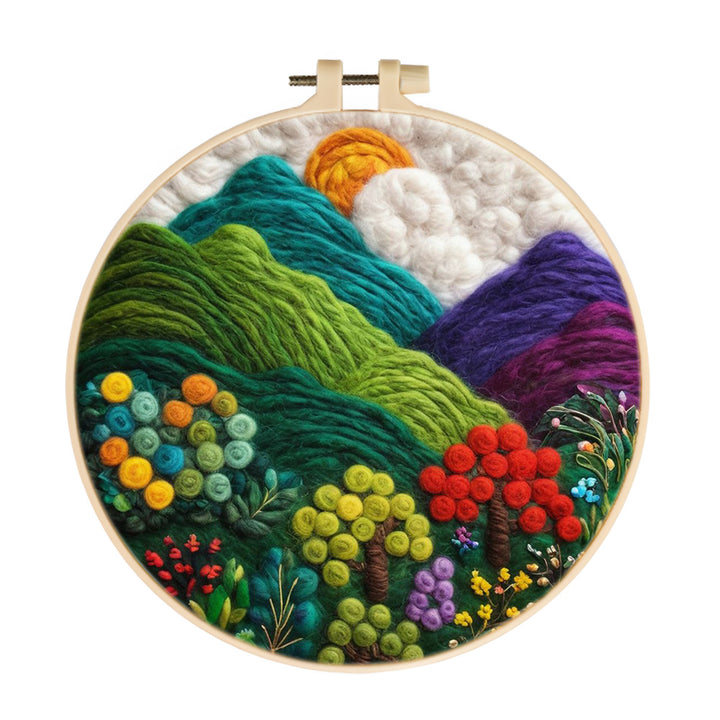 Mountain View with Vibrant Flowers and Sky Wool Needle Felting Painting Kit