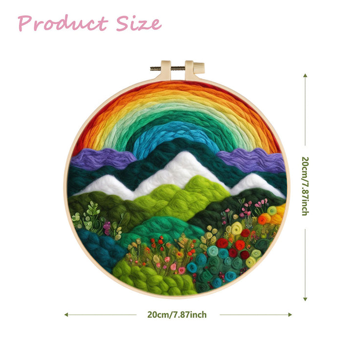 Rainbow Arching Above Mountains and Flowers Wool Needle Felting Painting Kit