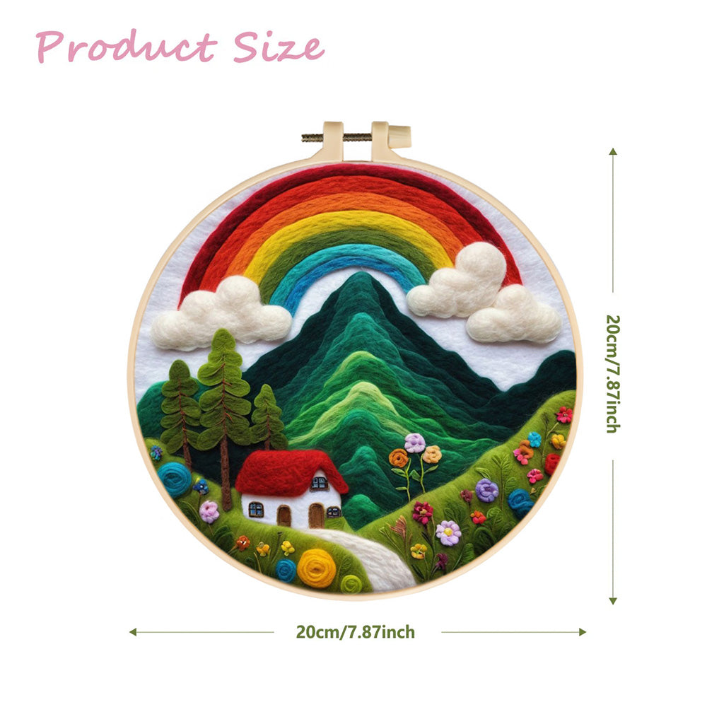 Peaceful Mountain Home Under Rainbow Wool Needle Felting Painting Kit