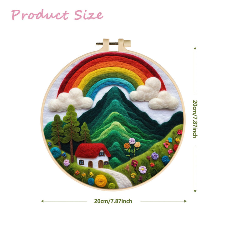 Peaceful Mountain Home Under Rainbow Wool Needle Felting Painting Kit