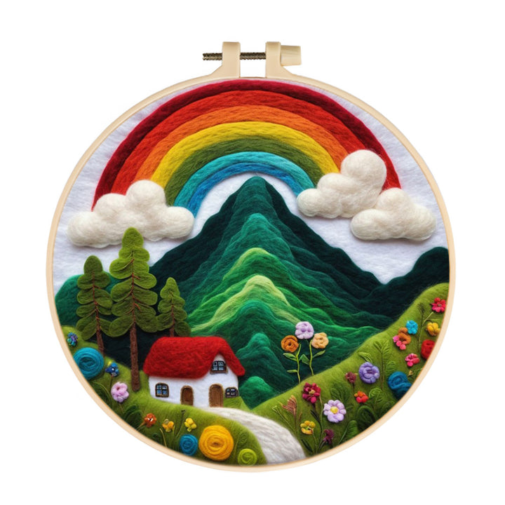 Peaceful Mountain Home Under Rainbow Wool Needle Felting Painting Kit