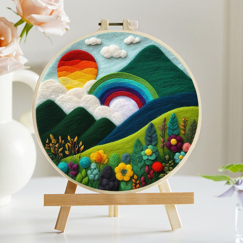 Sunset Rainbow in the Mountain Valley Wool Needle Felting Painting Kit