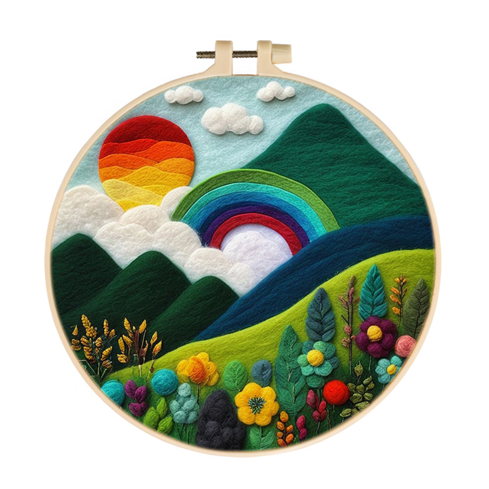 Sunset Rainbow in the Mountain Valley Wool Needle Felting Painting Kit