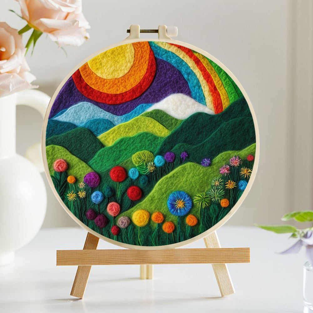 Rainbow Over Lush Rolling Hills Wool Needle Felting Painting Kit
