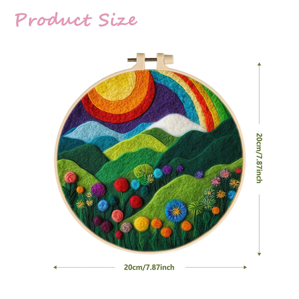 Rainbow Over Lush Rolling Hills Wool Needle Felting Painting Kit