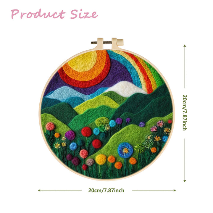 Rainbow Over Lush Rolling Hills Wool Needle Felting Painting Kit