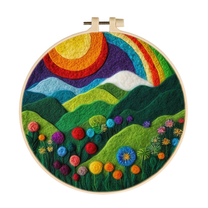 Rainbow Over Lush Rolling Hills Wool Needle Felting Painting Kit