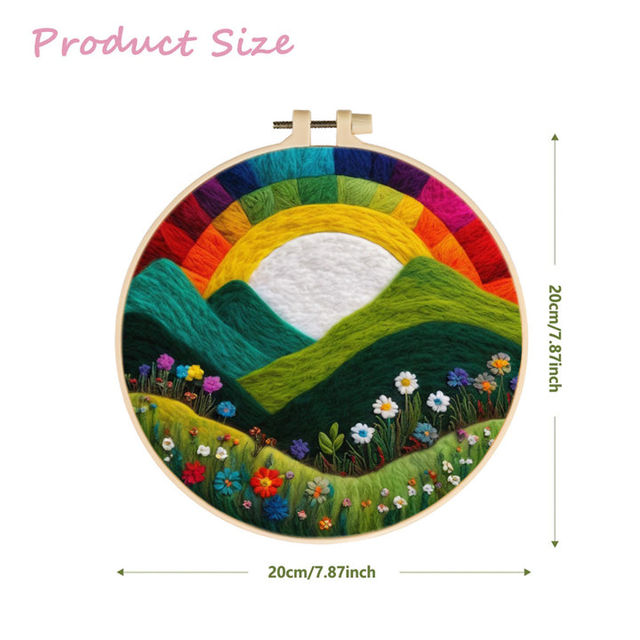 Hills and Wildflowers Under a Rainbow Sky Wool Needle Felting Painting Kit