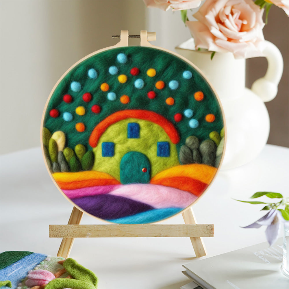Bright Rainbow Road to Dreamy Cottage Wool Needle Felting Painting Kit