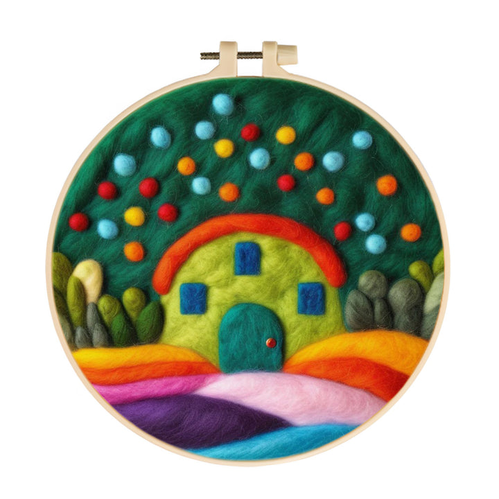 Bright Rainbow Road to Dreamy Cottage Wool Needle Felting Painting Kit
