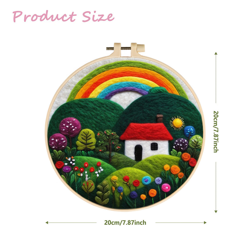 Bright Hills and a Home Under Rainbow Skies Wool Needle Felting Painting Kit