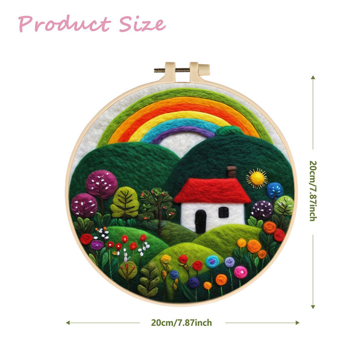 Bright Hills and a Home Under Rainbow Skies Wool Needle Felting Painting Kit