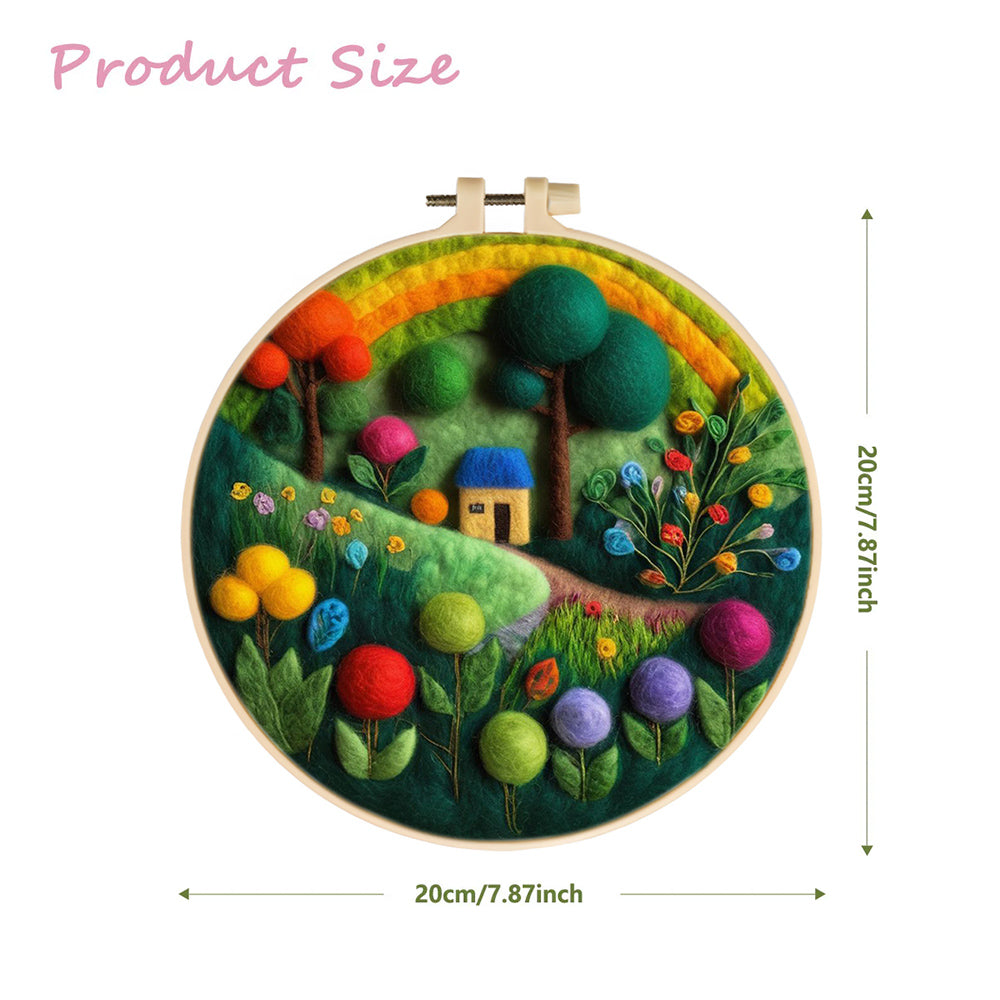 House and Flowers Under the Rainbow Wool Needle Felting Painting Kit