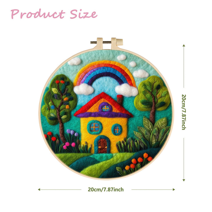 House with a Rainbow and Blossoms Wool Needle Felting Painting Kit