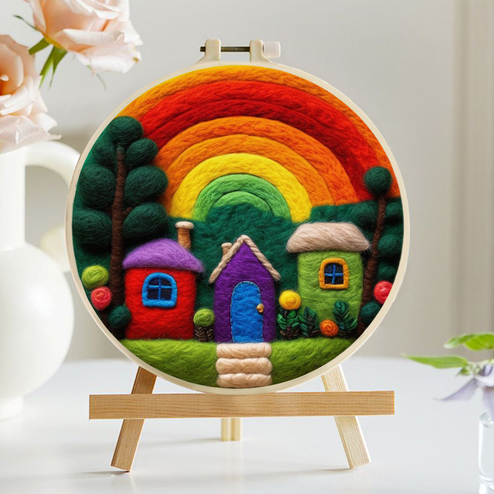 Colorful Rainbow Over Cozy Homes Wool Needle Felting Painting Kit