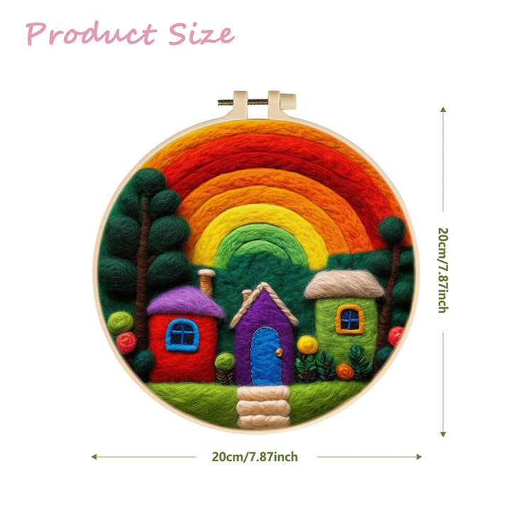 Colorful Rainbow Over Cozy Homes Wool Needle Felting Painting Kit