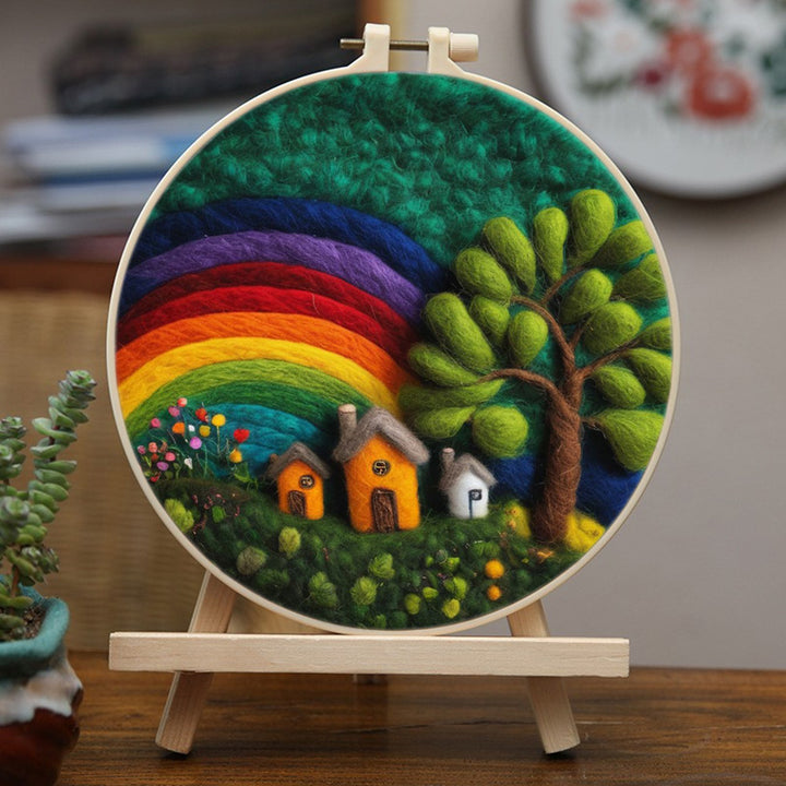 A Quiet Home and Tree Under the Rainbow Wool Needle Felting Painting Kit