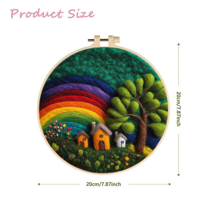A Quiet Home and Tree Under the Rainbow Wool Needle Felting Painting Kit