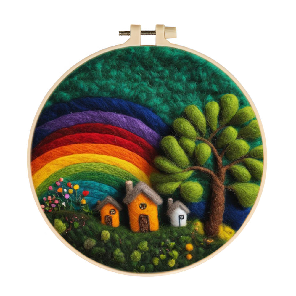 A Quiet Home and Tree Under the Rainbow Wool Needle Felting Painting Kit