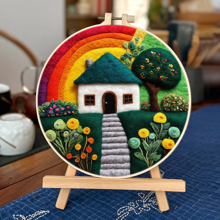 Garden Home Beneath Bright Rainbow Wool Needle Felting Painting Kit