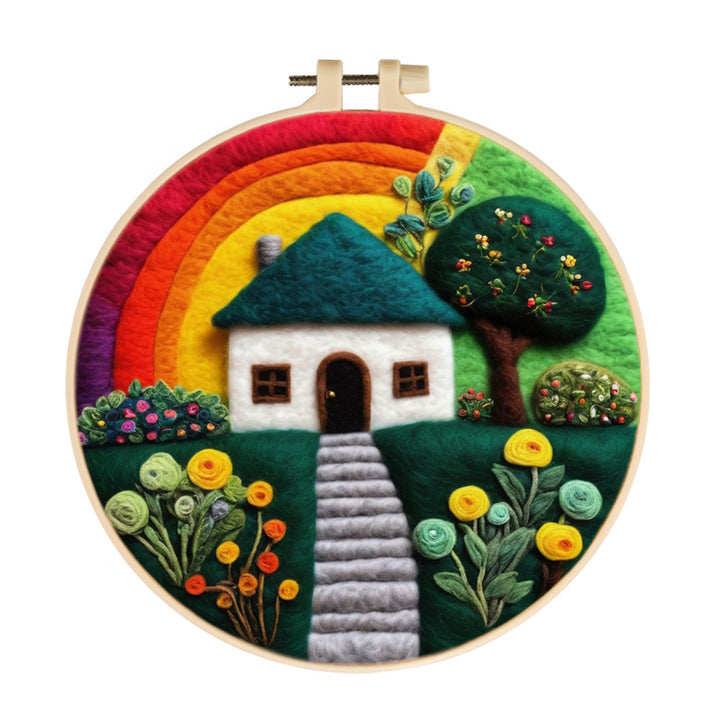 Garden Home Beneath Bright Rainbow Wool Needle Felting Painting Kit