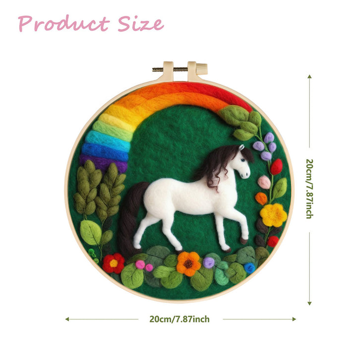 A White Horse Standing Beneath Rainbow Wool Needle Felting Painting Kit