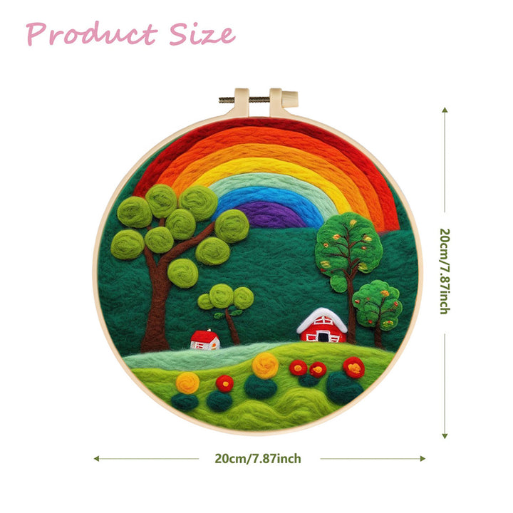 Colorful Rainbow in a Peaceful Countryside Wool Needle Felting Painting Kit