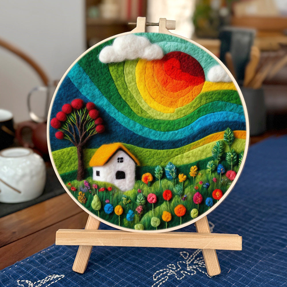 Rainbow Light Across the Quiet Fields Wool Needle Felting Painting Kit