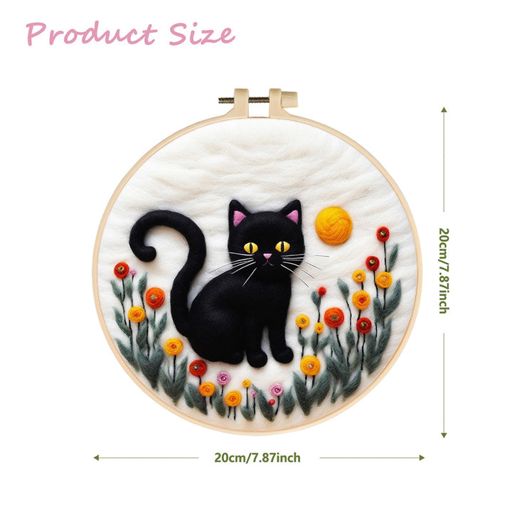 Black Cat and Colorful Tulips Wool Needle Felting Painting Kit
